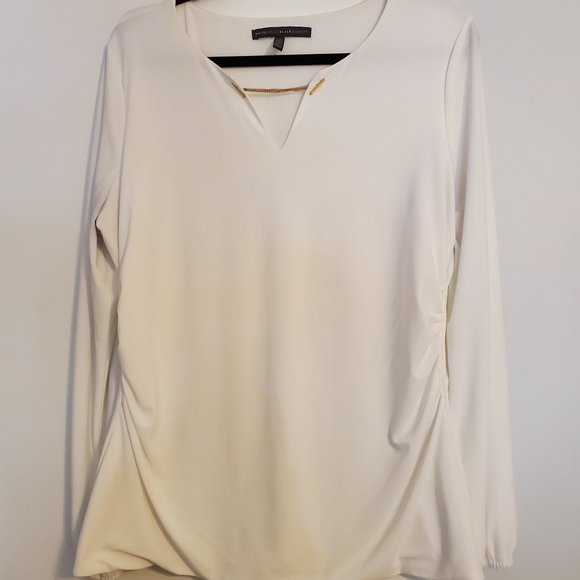 White House Black Market Tops - White House Black Market Long Sleeve White Blouse with Gold Chain (XL)